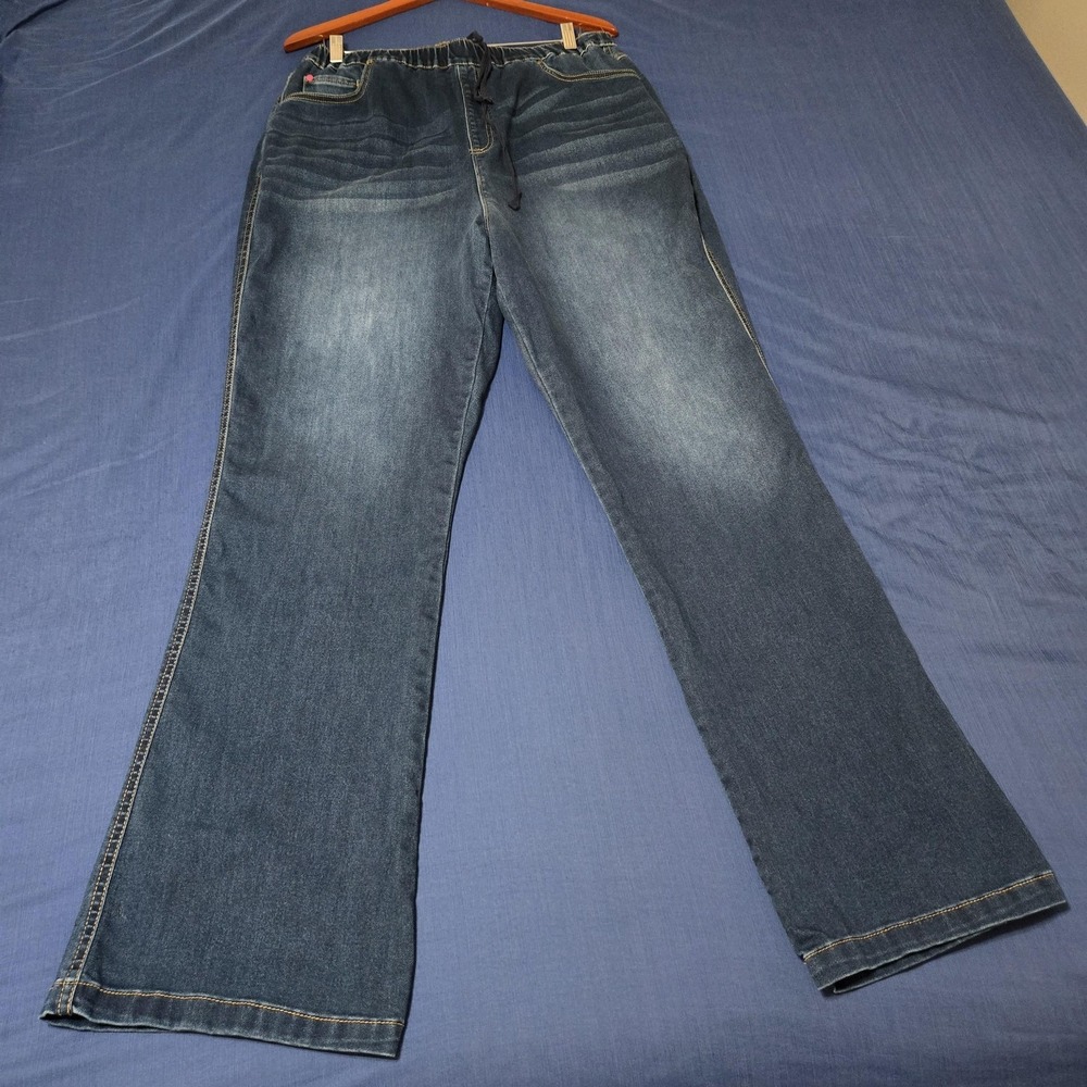 Pajama‎ Jeans Bootcut Jeans Womens 1X Blue High Rise Stretch Denim Comfort Plus